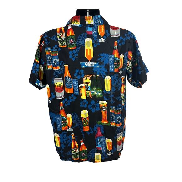 VHO Men’s Hawaiian Button Down Shirt, Medium, Beer Bottle Theme - Picture 1 of 5